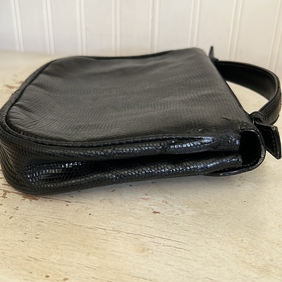 Vintage 60s 70s  Gucci Black Leather Women's Bag lizard skin purse - Picture 6 of 16